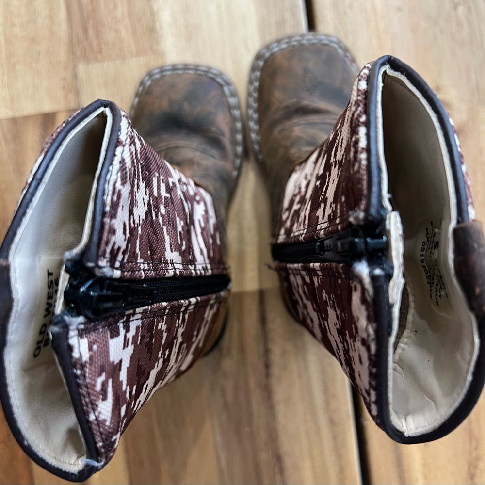 Old West Toddler Cowboy Boots Brown Leather & Camo – Size 5.5D - Picture 5 of 6